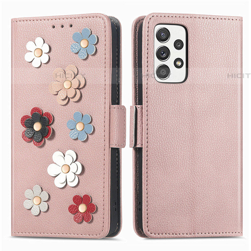 Handytasche Stand Schutzhülle Flip Leder Hülle Blumen S02D für Samsung Galaxy A52 4G