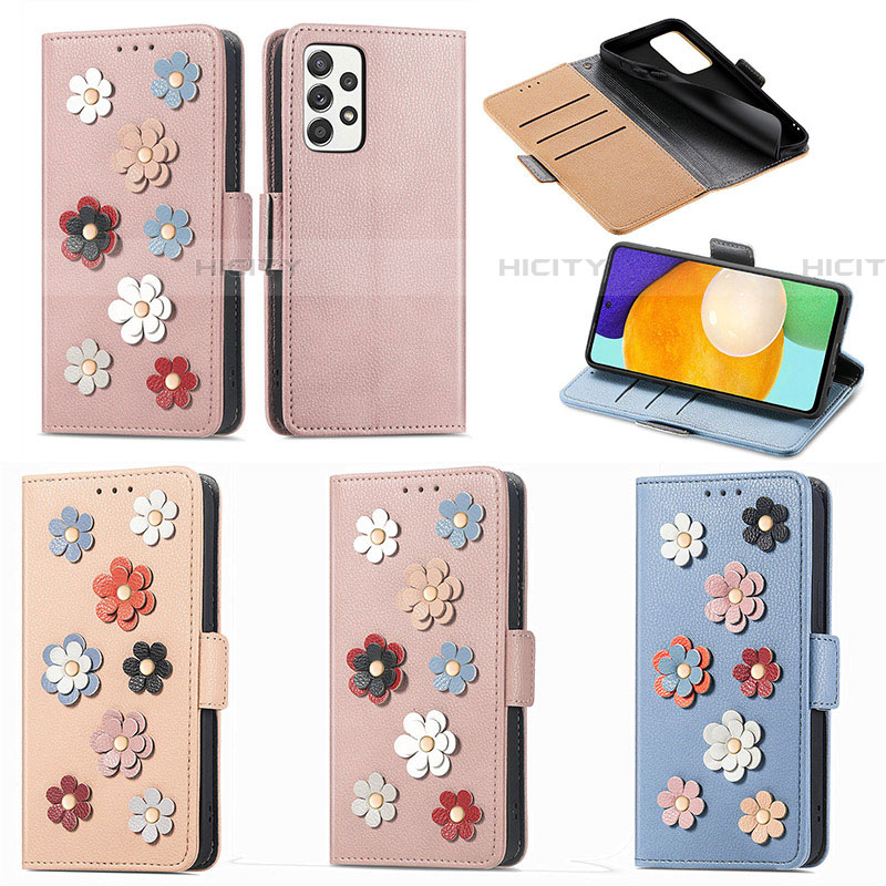 Handytasche Stand Schutzhülle Flip Leder Hülle Blumen S02D für Samsung Galaxy A52 5G