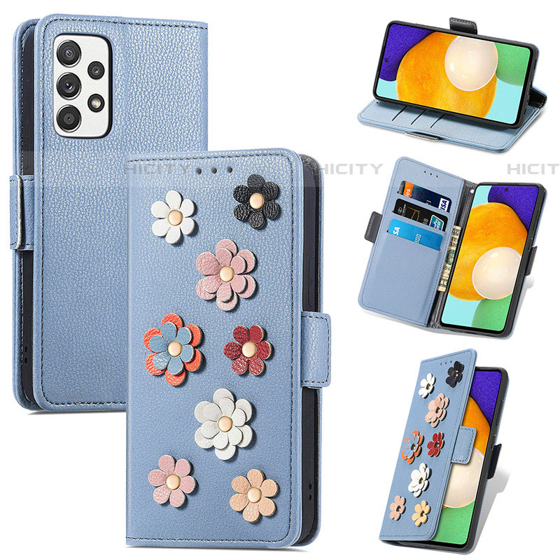 Handytasche Stand Schutzhülle Flip Leder Hülle Blumen S02D für Samsung Galaxy A52 5G