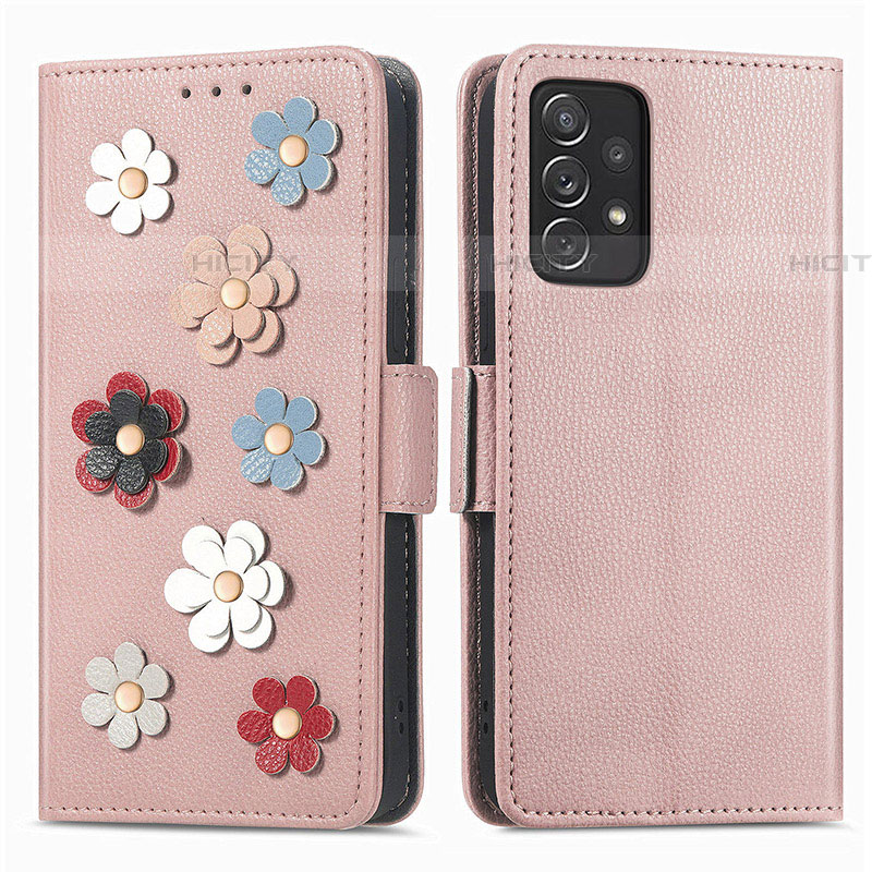 Handytasche Stand Schutzhülle Flip Leder Hülle Blumen S02D für Samsung Galaxy A72 4G Rosegold