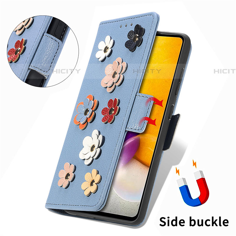 Handytasche Stand Schutzhülle Flip Leder Hülle Blumen S02D für Samsung Galaxy A72 5G