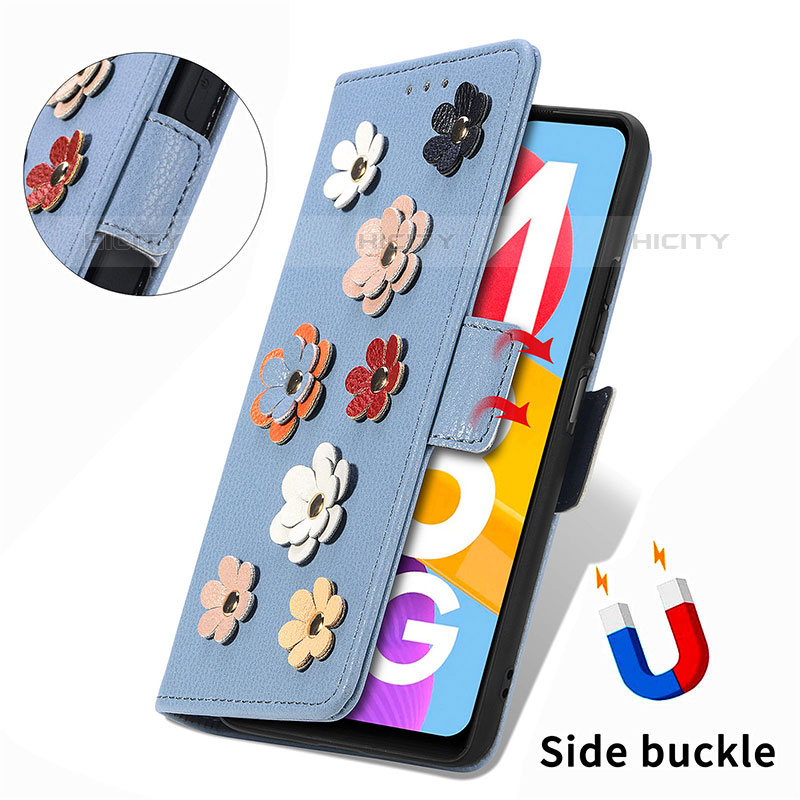 Handytasche Stand Schutzhülle Flip Leder Hülle Blumen S02D für Samsung Galaxy M13 5G