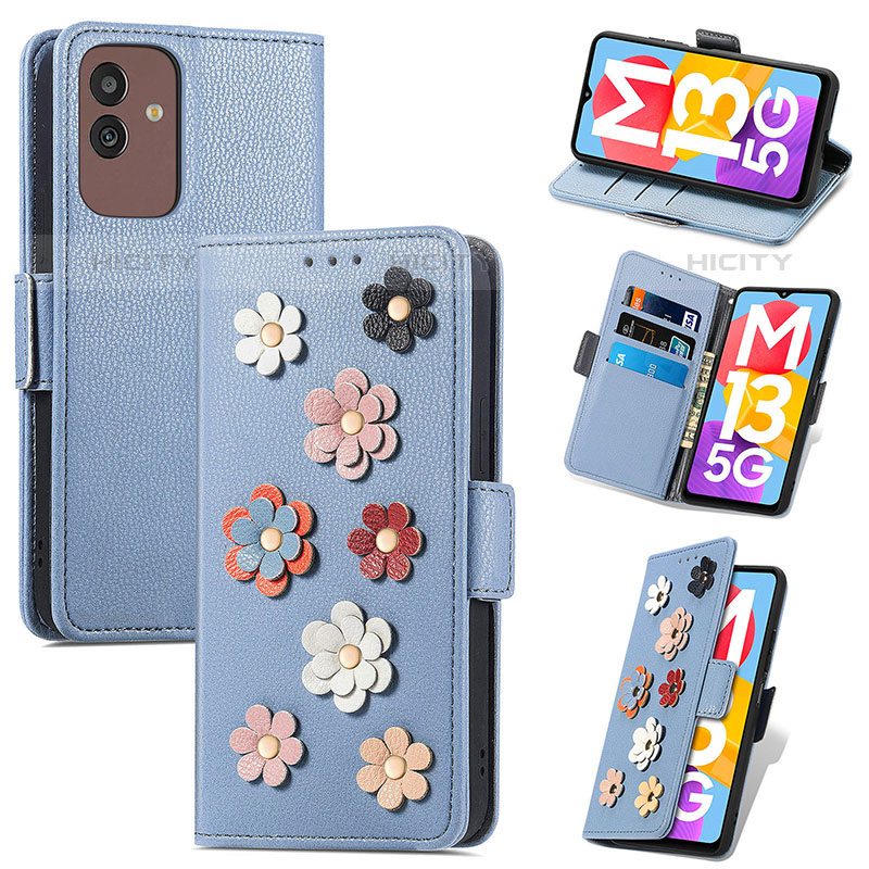 Handytasche Stand Schutzhülle Flip Leder Hülle Blumen S02D für Samsung Galaxy M13 5G