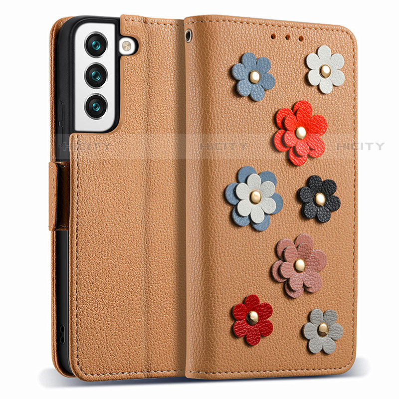 Handytasche Stand Schutzhülle Flip Leder Hülle Blumen S02D für Samsung Galaxy S21 Plus 5G