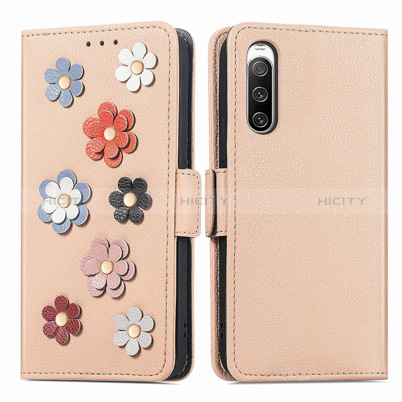 Handytasche Stand Schutzhülle Flip Leder Hülle Blumen S02D für Sony Xperia 10 IV SO-52C groß