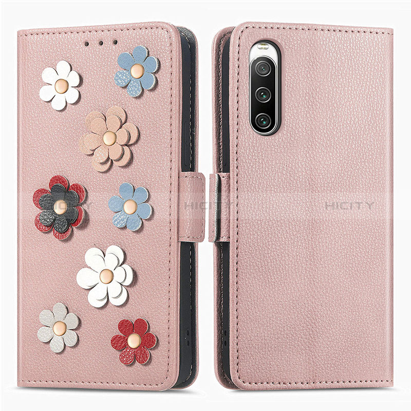 Handytasche Stand Schutzhülle Flip Leder Hülle Blumen S02D für Sony Xperia 10 IV SO-52C groß