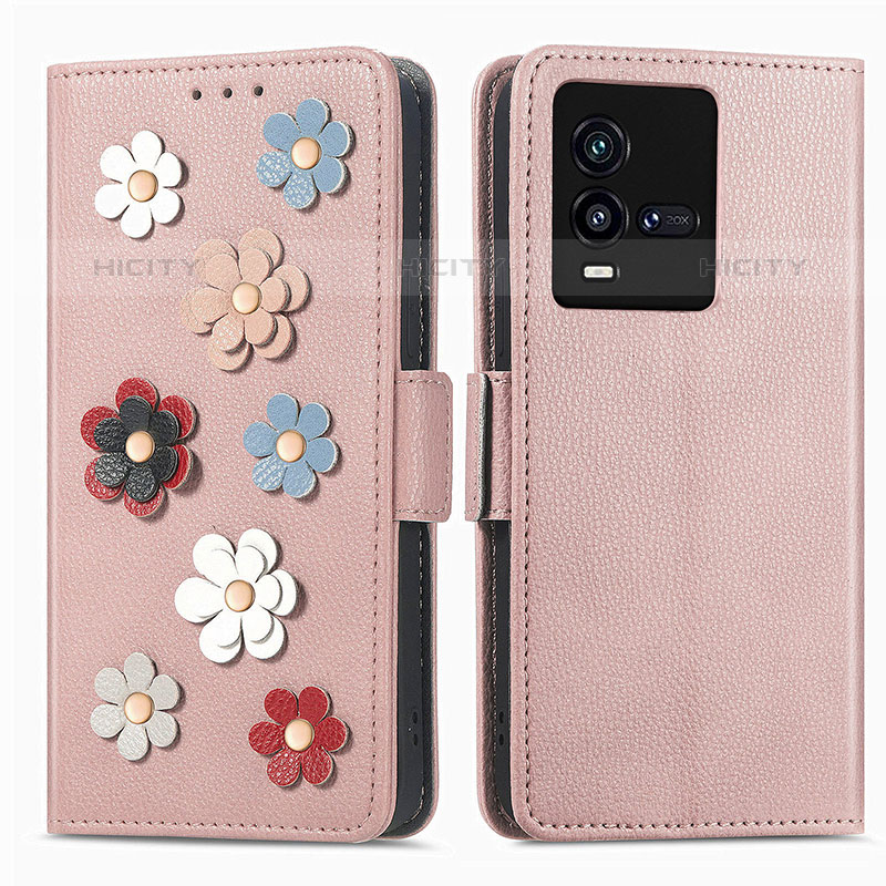 Handytasche Stand Schutzhülle Flip Leder Hülle Blumen S02D für Vivo iQOO 9T 5G