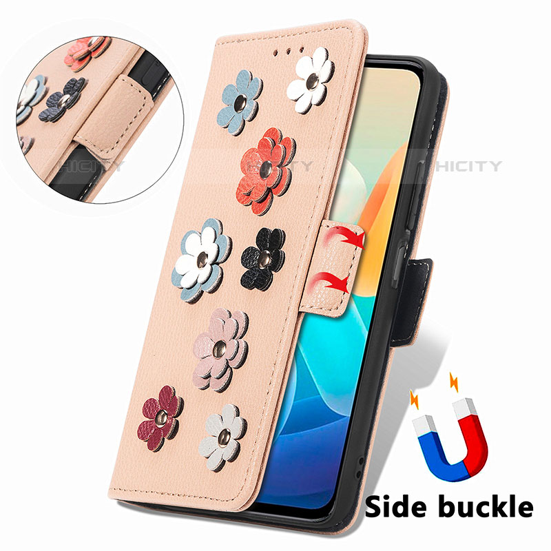 Handytasche Stand Schutzhülle Flip Leder Hülle Blumen S02D für Vivo iQOO Z6 Lite 5G groß