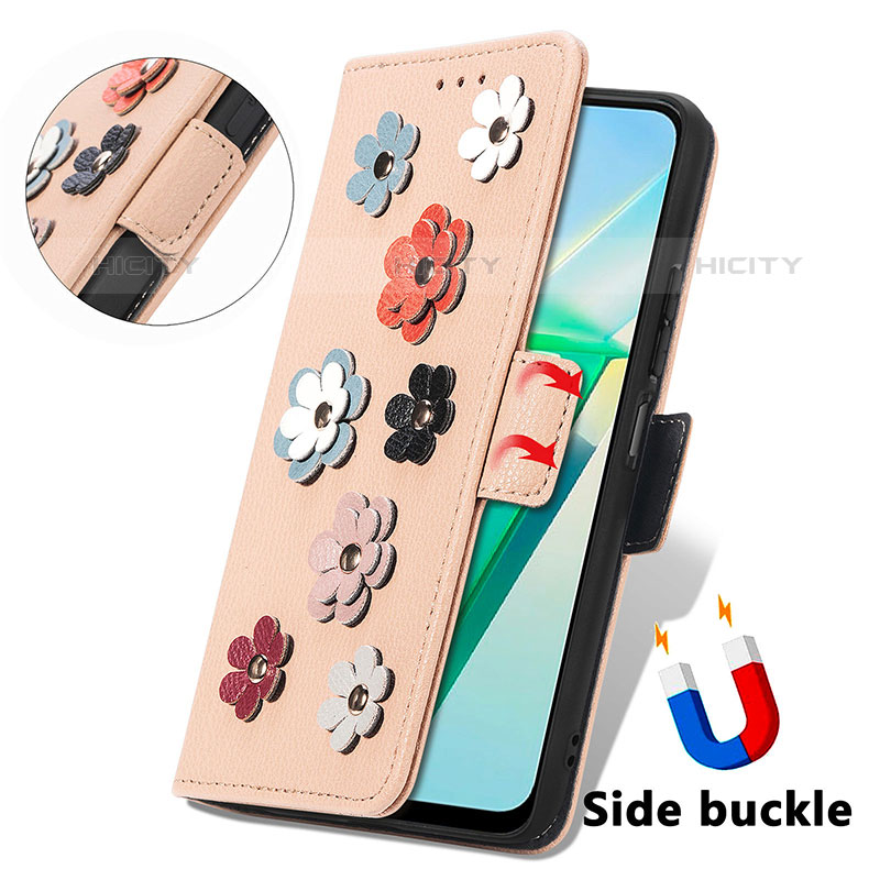 Handytasche Stand Schutzhülle Flip Leder Hülle Blumen S02D für Vivo iQOO Z6x