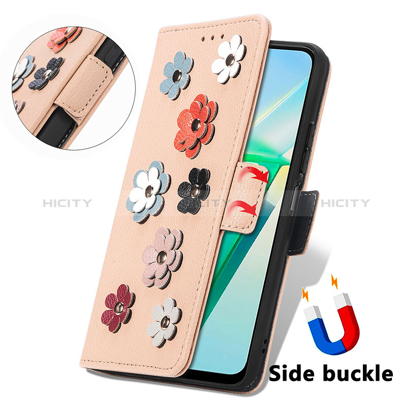 Handytasche Stand Schutzhülle Flip Leder Hülle Blumen S02D für Vivo T2x 5G