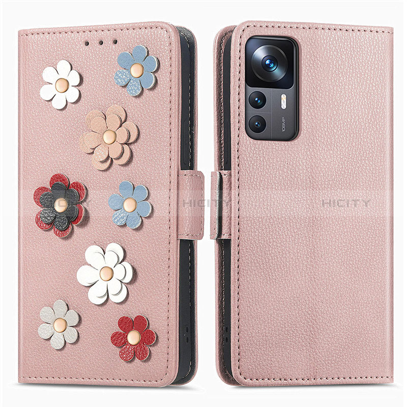 Handytasche Stand Schutzhülle Flip Leder Hülle Blumen S02D für Xiaomi Mi 12T 5G Rosegold