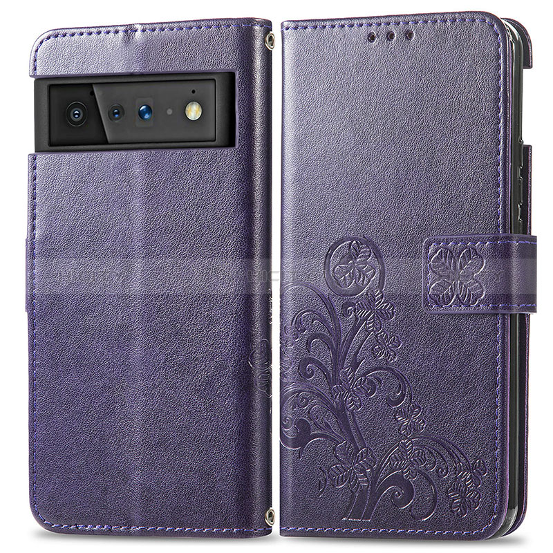 Handytasche Stand Schutzhülle Flip Leder Hülle Blumen S03D für Google Pixel 6 5G Violett