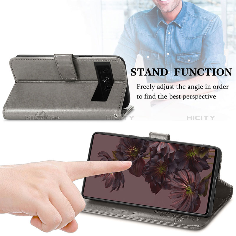 Handytasche Stand Schutzhülle Flip Leder Hülle Blumen S03D für Google Pixel 7 Pro 5G groß