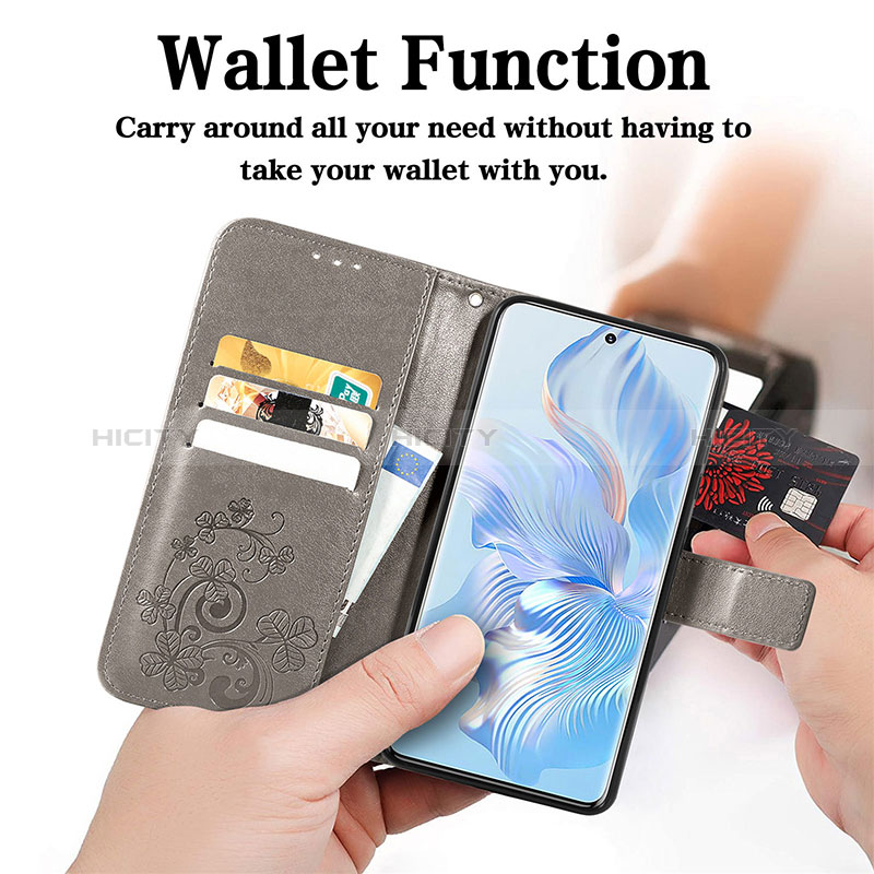 Handytasche Stand Schutzhülle Flip Leder Hülle Blumen S03D für Huawei Honor 80 5G