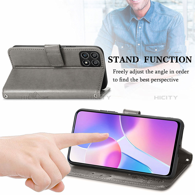 Handytasche Stand Schutzhülle Flip Leder Hülle Blumen S03D für Huawei Honor X30i