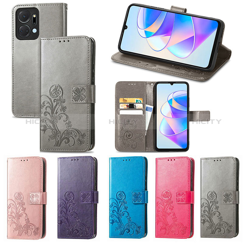 Handytasche Stand Schutzhülle Flip Leder Hülle Blumen S03D für Huawei Honor X7a