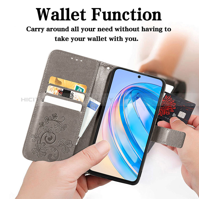 Handytasche Stand Schutzhülle Flip Leder Hülle Blumen S03D für Huawei Honor X8a 4G