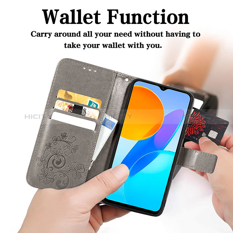 Handytasche Stand Schutzhülle Flip Leder Hülle Blumen S03D für Huawei Honor X8a 5G