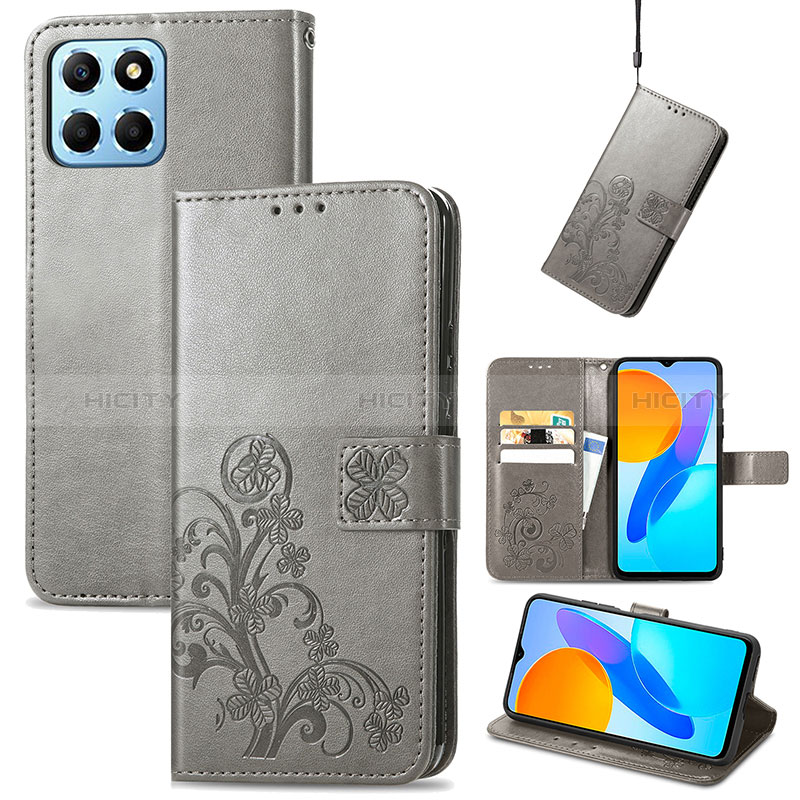 Handytasche Stand Schutzhülle Flip Leder Hülle Blumen S03D für Huawei Honor X8a 5G