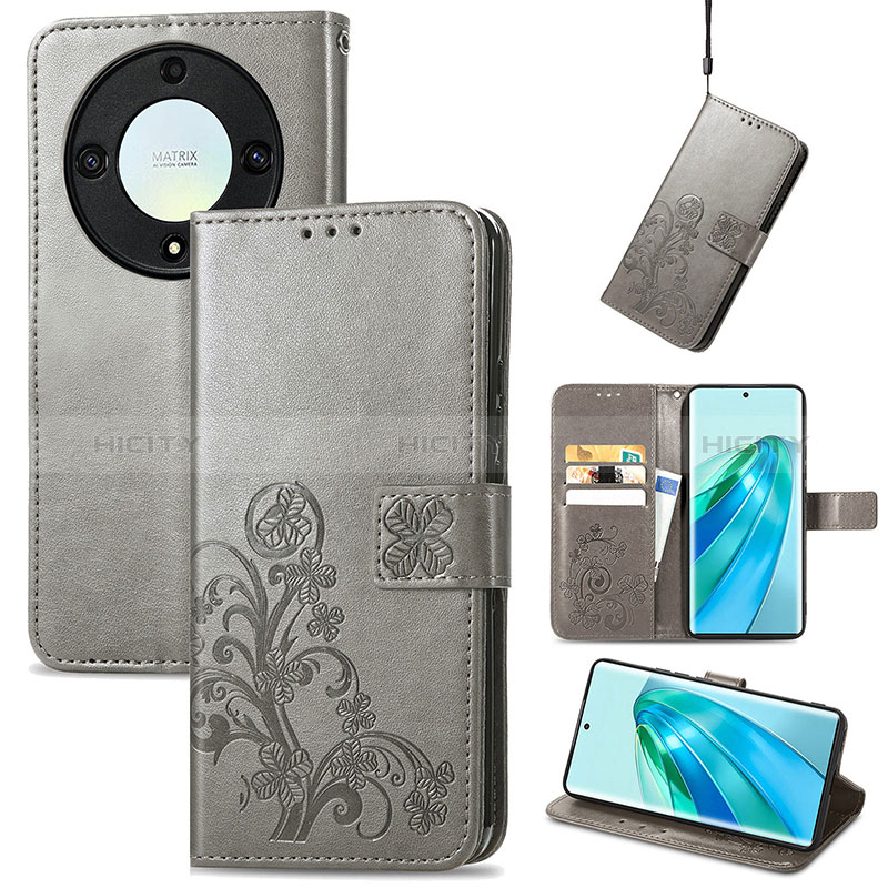 Handytasche Stand Schutzhülle Flip Leder Hülle Blumen S03D für Huawei Honor X9a 5G