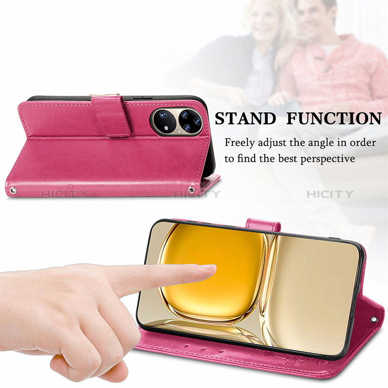 Handytasche Stand Schutzhülle Flip Leder Hülle Blumen S03D für Huawei P50