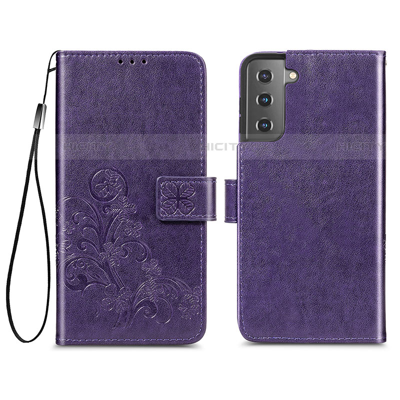 Handytasche Stand Schutzhülle Flip Leder Hülle Blumen S03D für Samsung Galaxy S21 5G Violett