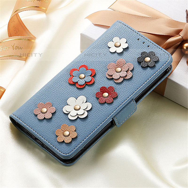 Handytasche Stand Schutzhülle Flip Leder Hülle Blumen S04D für Google Pixel 6a 5G groß