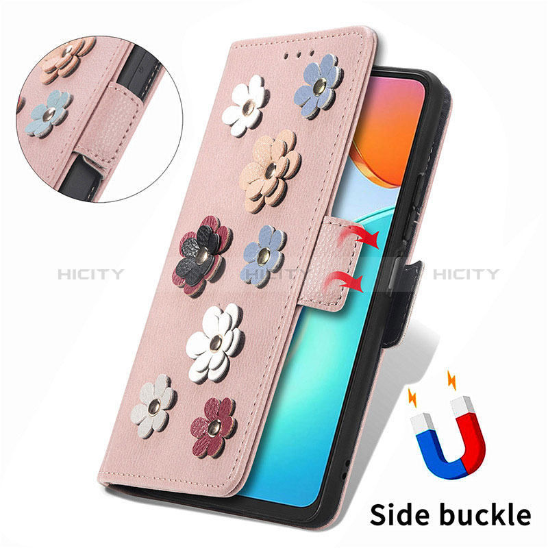 Handytasche Stand Schutzhülle Flip Leder Hülle Blumen S04D für Huawei Honor X7