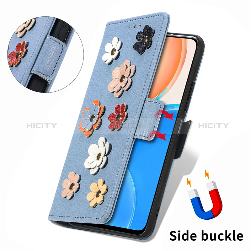 Handytasche Stand Schutzhülle Flip Leder Hülle Blumen S04D für Huawei Honor X8 4G groß