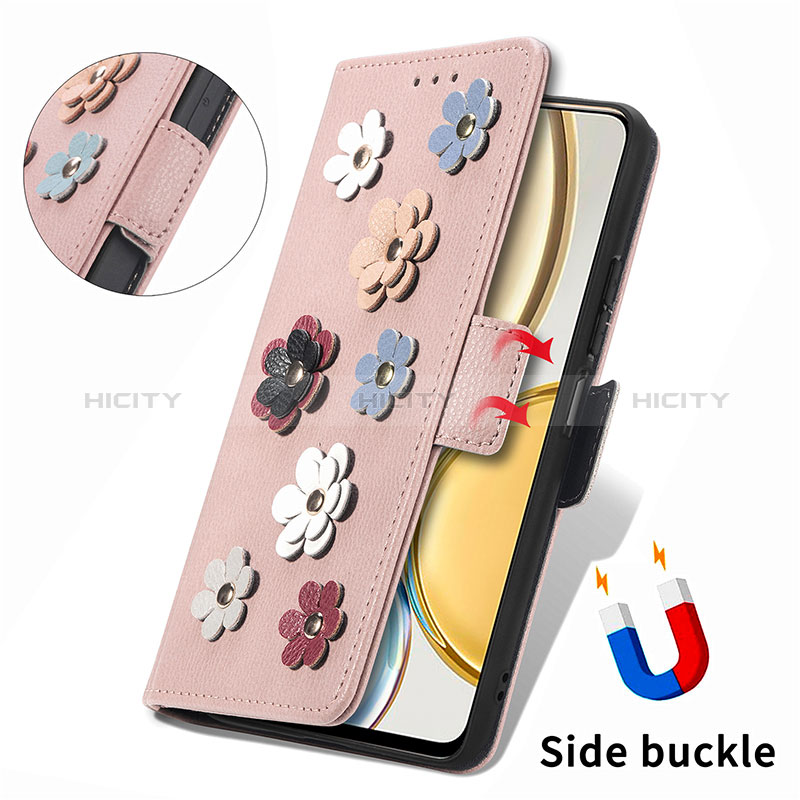 Handytasche Stand Schutzhülle Flip Leder Hülle Blumen S04D für Huawei Honor X9 5G