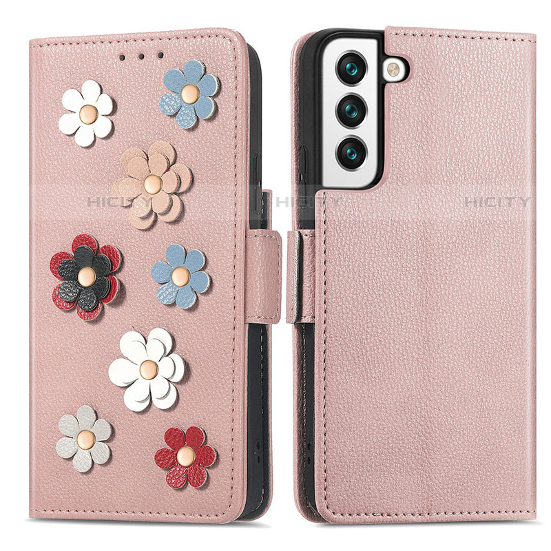 Handytasche Stand Schutzhülle Flip Leder Hülle Blumen S04D für Samsung Galaxy S22 5G