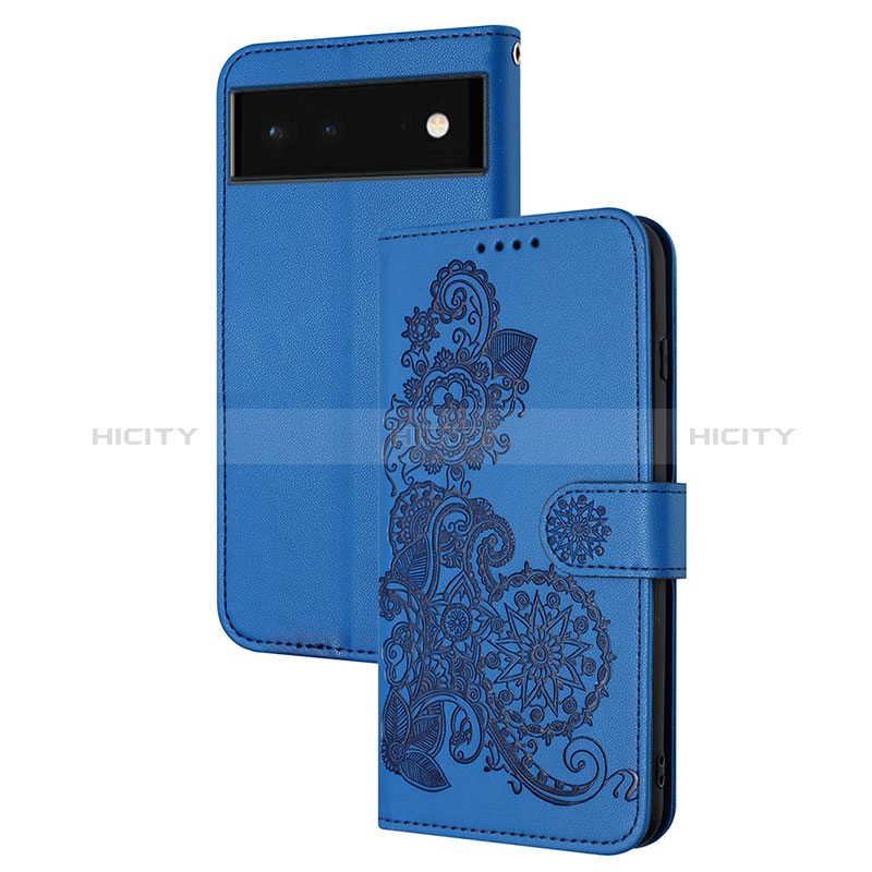 Handytasche Stand Schutzhülle Flip Leder Hülle Blumen Y01X für Google Pixel 6 5G Blau