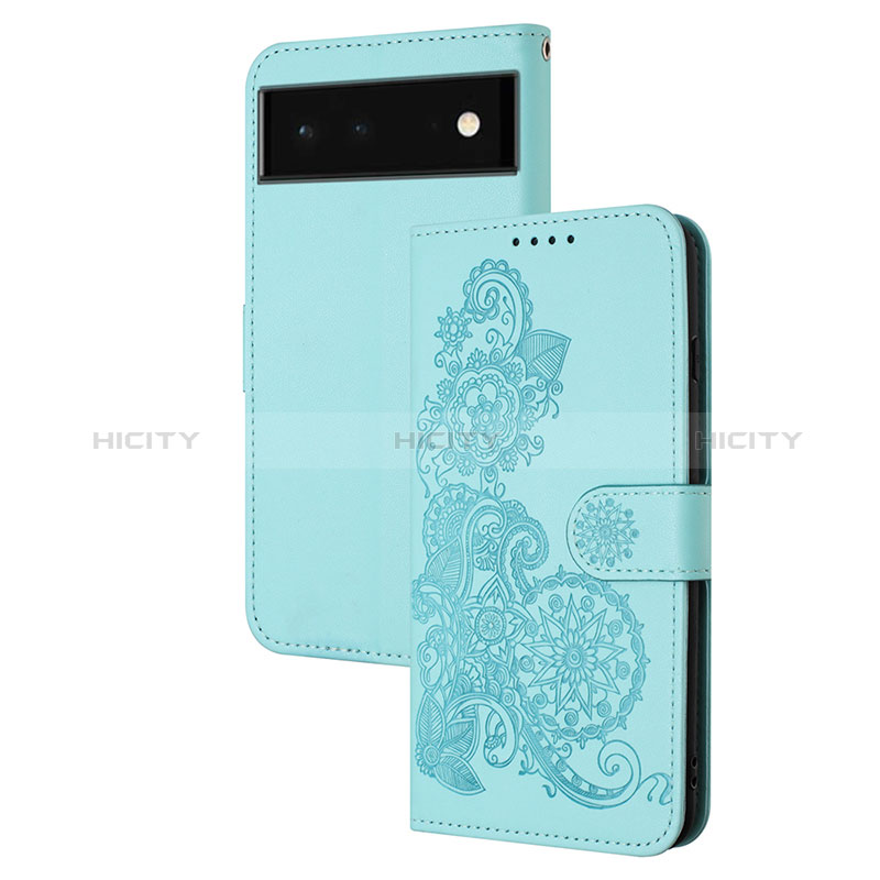 Handytasche Stand Schutzhülle Flip Leder Hülle Blumen Y01X für Google Pixel 6 5G Hellblau