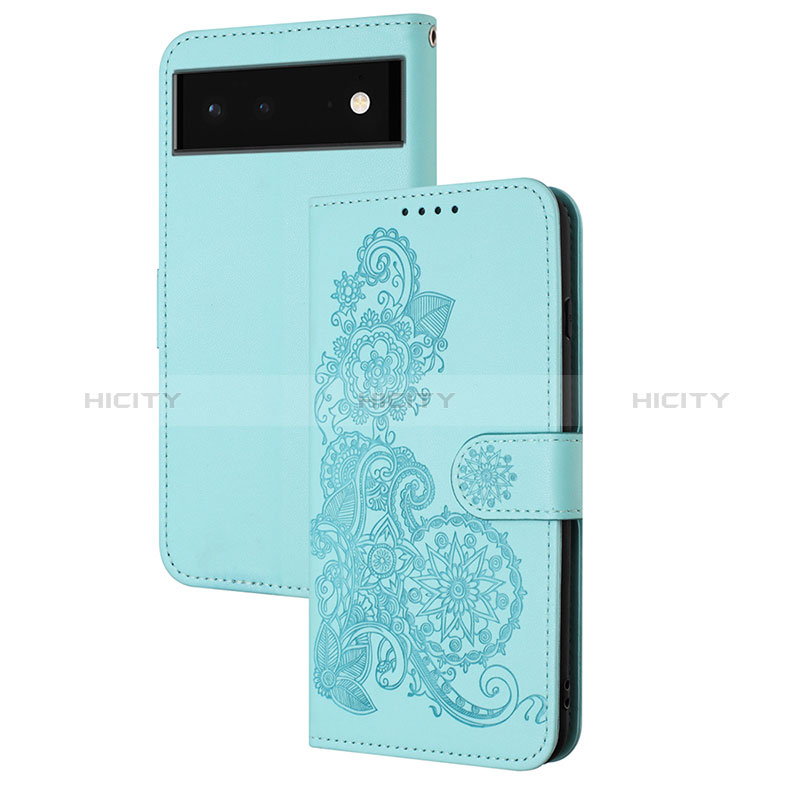 Handytasche Stand Schutzhülle Flip Leder Hülle Blumen Y01X für Google Pixel 6 Pro 5G Hellblau Plus