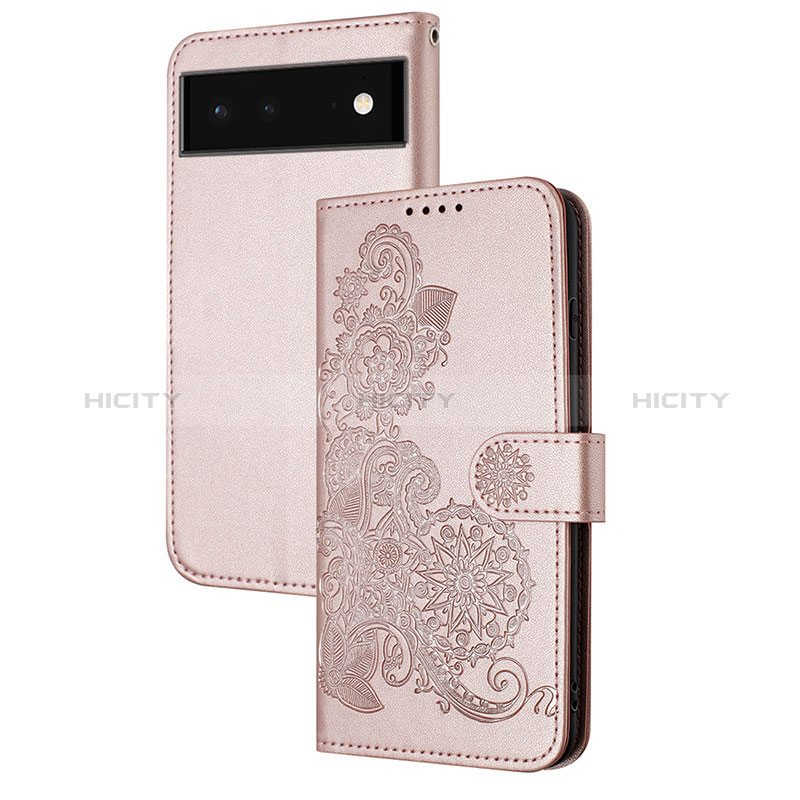 Handytasche Stand Schutzhülle Flip Leder Hülle Blumen Y01X für Google Pixel 6 Pro 5G Rosegold Plus