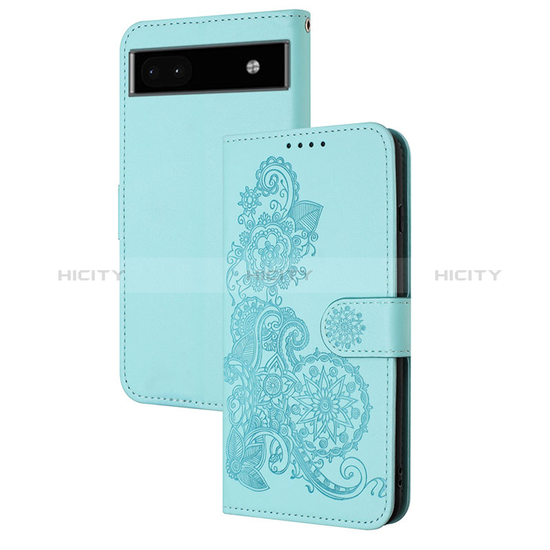 Handytasche Stand Schutzhülle Flip Leder Hülle Blumen Y01X für Google Pixel 6a 5G Hellblau