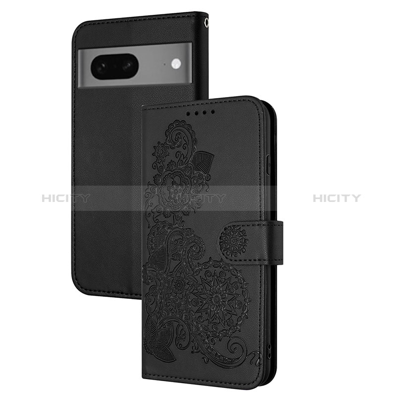 Handytasche Stand Schutzhülle Flip Leder Hülle Blumen Y01X für Google Pixel 7 5G Schwarz