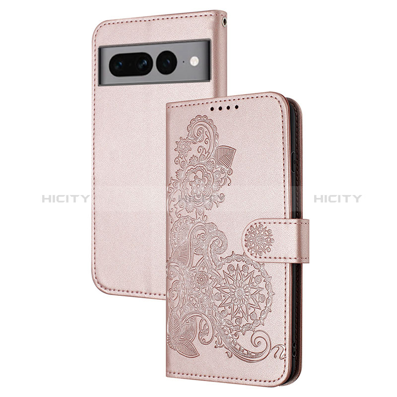 Handytasche Stand Schutzhülle Flip Leder Hülle Blumen Y01X für Google Pixel 7 Pro 5G Rosegold