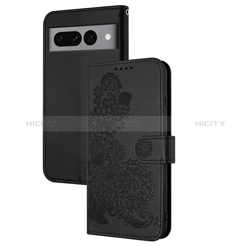 Handytasche Stand Schutzhülle Flip Leder Hülle Blumen Y01X für Google Pixel 7 Pro 5G Schwarz