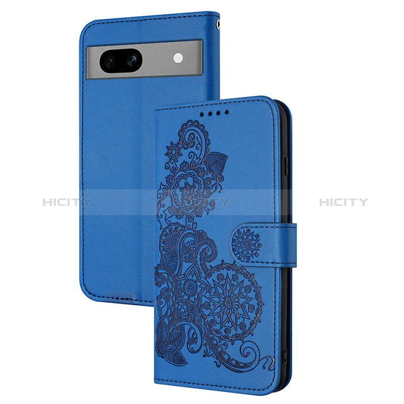 Handytasche Stand Schutzhülle Flip Leder Hülle Blumen Y01X für Google Pixel 7a 5G Blau