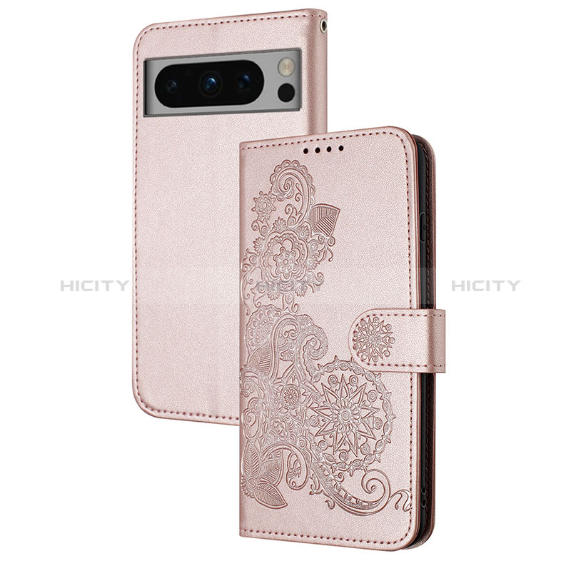 Handytasche Stand Schutzhülle Flip Leder Hülle Blumen Y01X für Google Pixel 8 5G Rosegold Plus