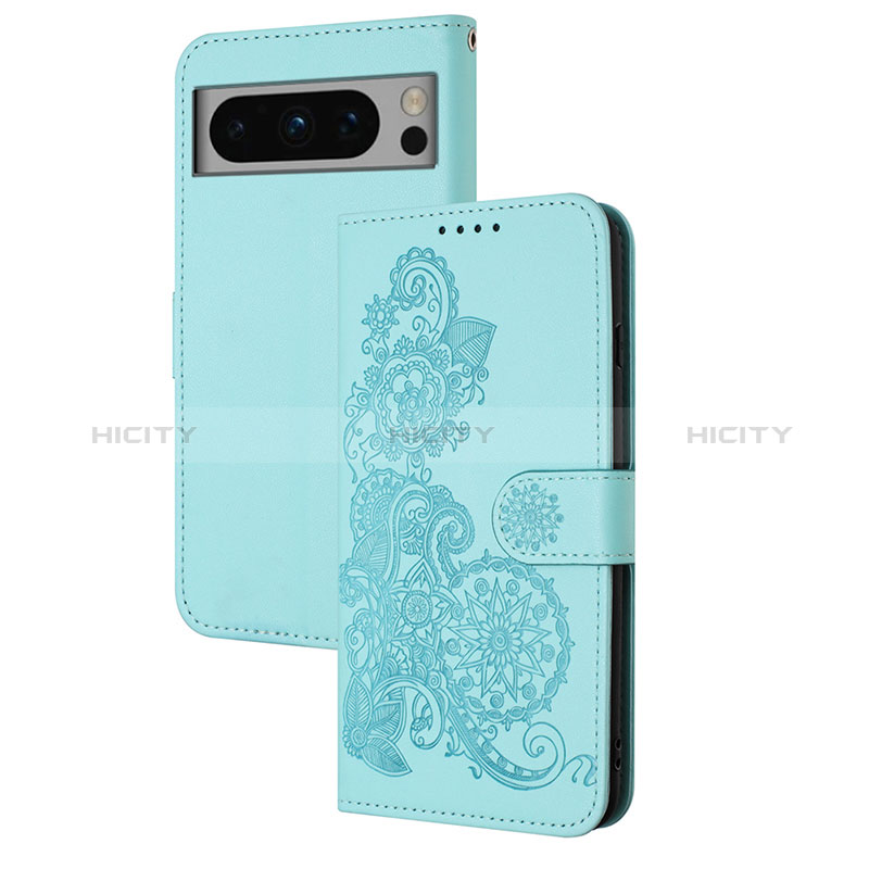 Handytasche Stand Schutzhülle Flip Leder Hülle Blumen Y01X für Google Pixel 8 Pro 5G Hellblau