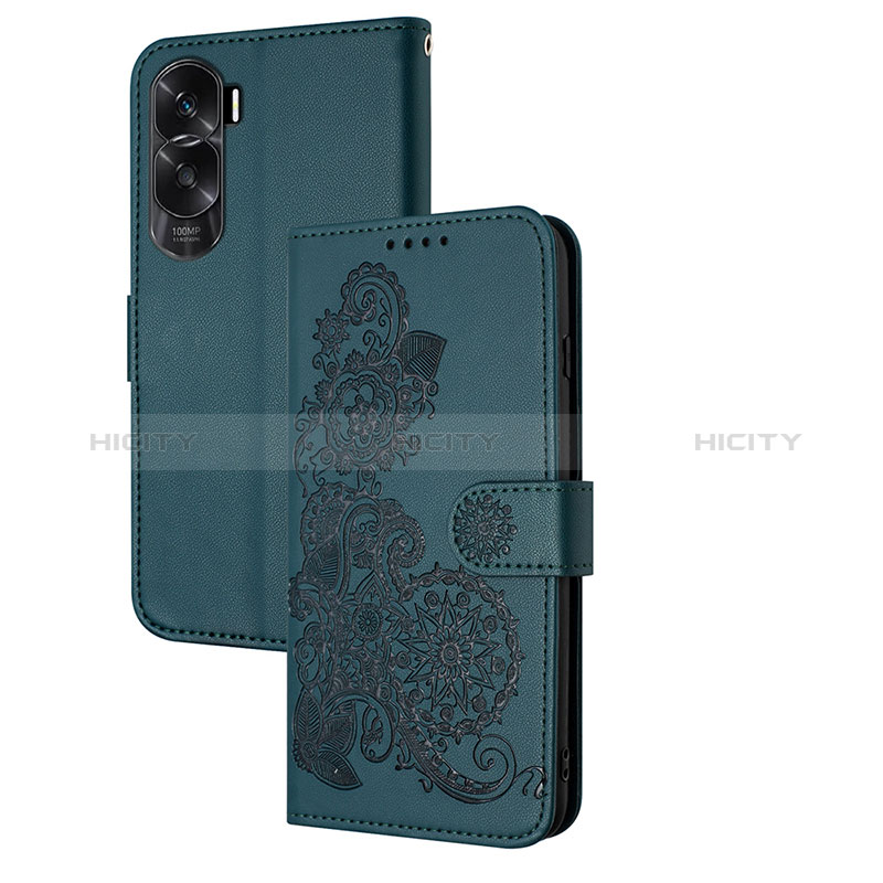 Handytasche Stand Schutzhülle Flip Leder Hülle Blumen Y01X für Huawei Honor 90 Lite 5G groß