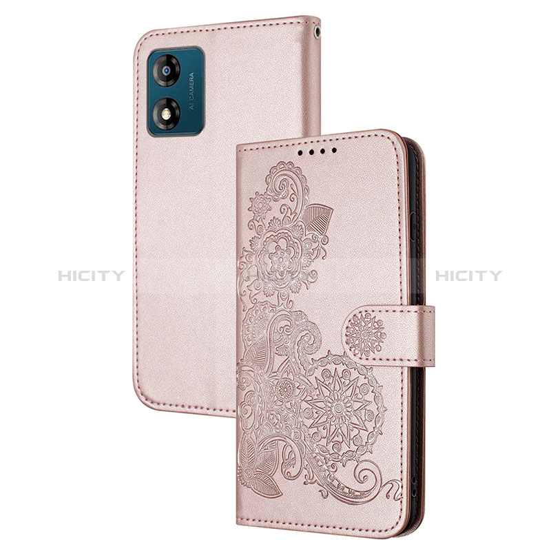 Handytasche Stand Schutzhülle Flip Leder Hülle Blumen Y01X für Motorola Moto E13 Rosegold Plus