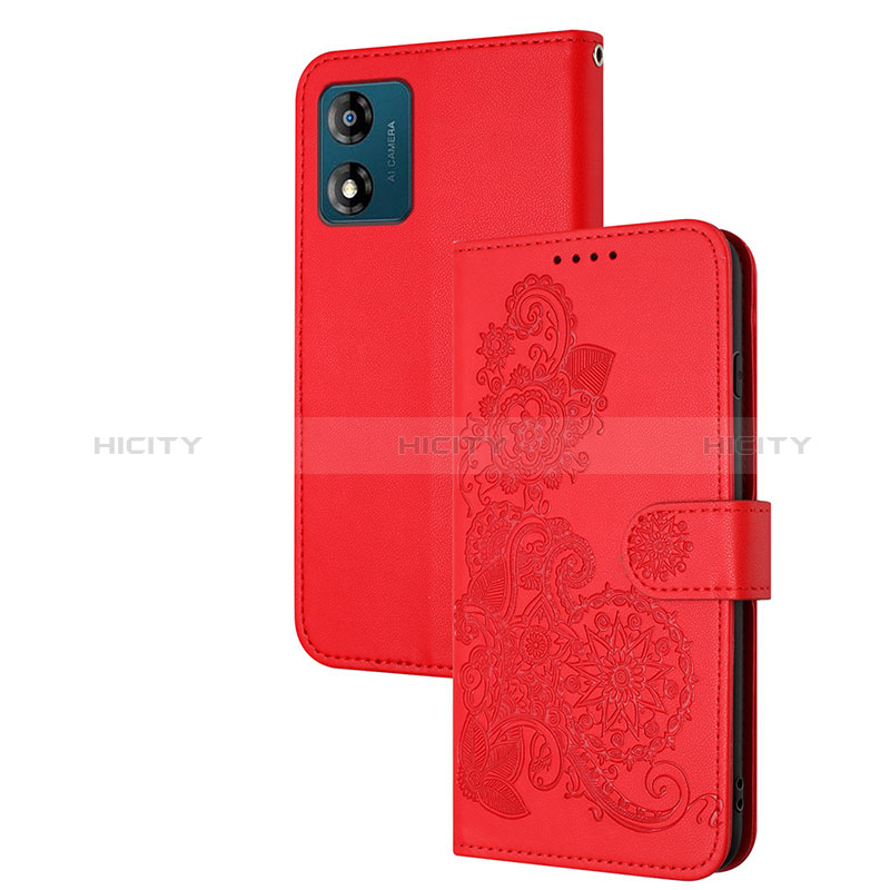 Handytasche Stand Schutzhülle Flip Leder Hülle Blumen Y01X für Motorola Moto E13 Rot