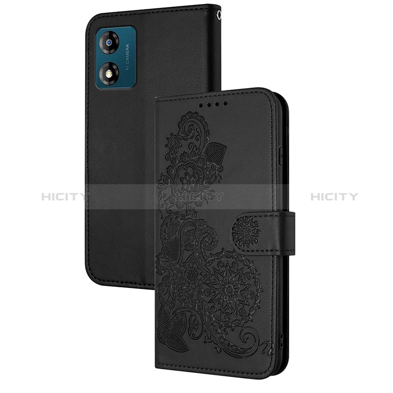 Handytasche Stand Schutzhülle Flip Leder Hülle Blumen Y01X für Motorola Moto E13 Schwarz