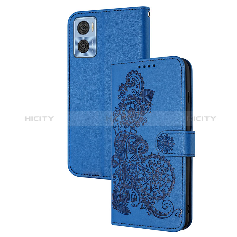 Handytasche Stand Schutzhülle Flip Leder Hülle Blumen Y01X für Motorola Moto E22 Blau