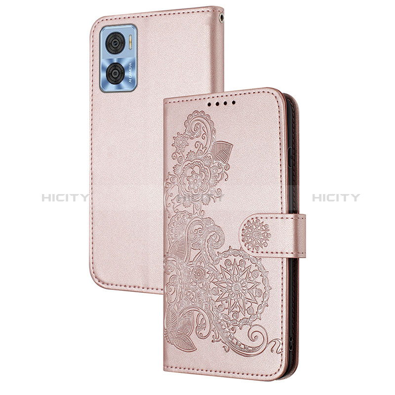 Handytasche Stand Schutzhülle Flip Leder Hülle Blumen Y01X für Motorola Moto E22i Rosegold