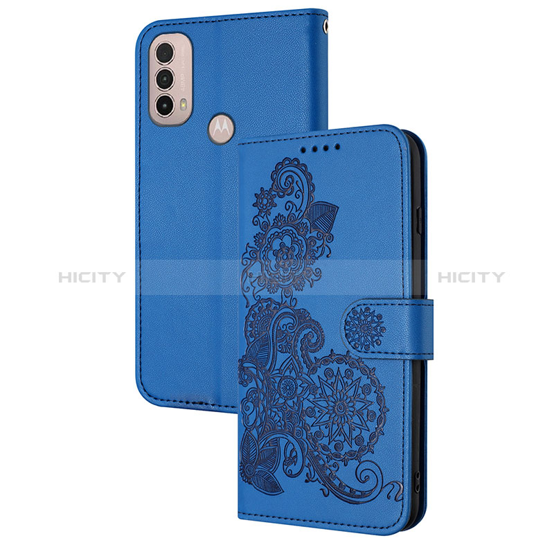 Handytasche Stand Schutzhülle Flip Leder Hülle Blumen Y01X für Motorola Moto E40 Blau