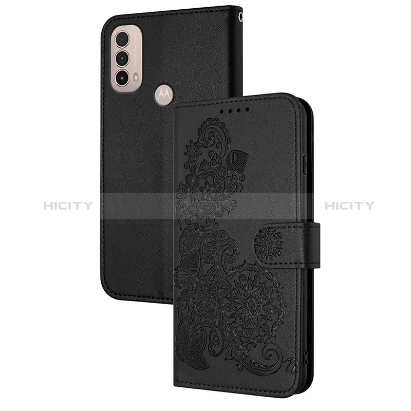 Handytasche Stand Schutzhülle Flip Leder Hülle Blumen Y01X für Motorola Moto E40 Schwarz